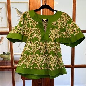 Umgee Green Floral Embroidered Blouse